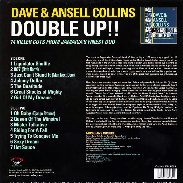 Dave & Ansel Collins - Double Up!! 18 Killer Cuts From Jamaica's Finest Duo (LP) - PureSound Records