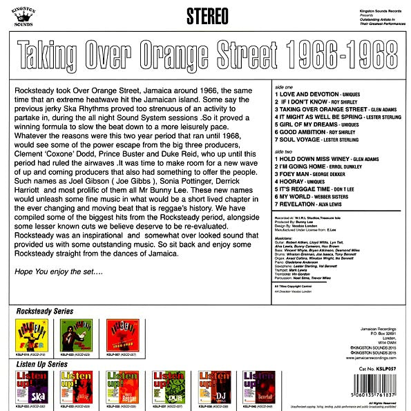 The Uniques, Roy Shirley, Lester Sterling, Alva Lewis, Etc. - Rock Steady Taking Over Orange Street: 1966-1968 (LP)