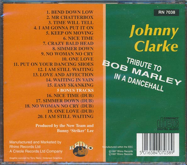 Johnny Clarke - Tribute To Bob Marley In A Dancehall (CD)