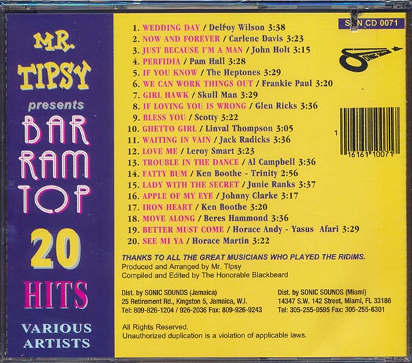 Ken Boothe, Frankie Paul, The Heptones, Etc. - Mr. Tipsy Presents Bar Ram Top 20 Hits (CD)