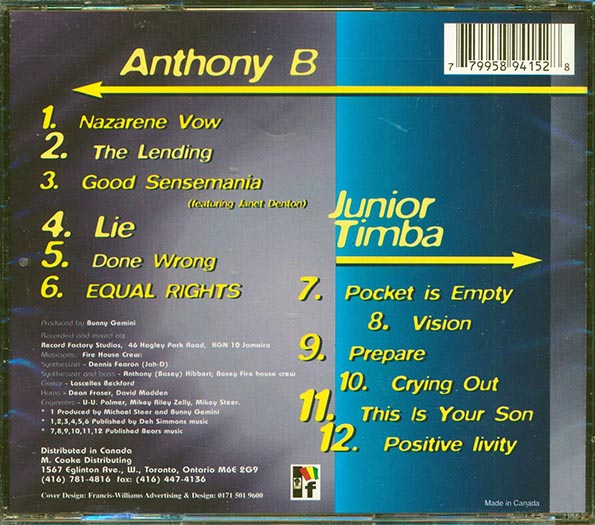 Anthony B, Junior Timba - The Nazarene Vow (CD)