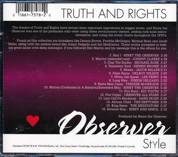 Jacob Miller, Lee Perry, Johnny Clarke, The Meditations, Etc. - Truth & Rights Observer Style (CD)