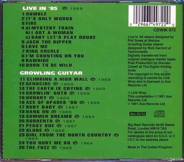 Link Wray - Live In 85 + Growling Guitar (CD)