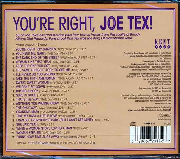 Joe Tex - You're Right Joe Tex (CD)