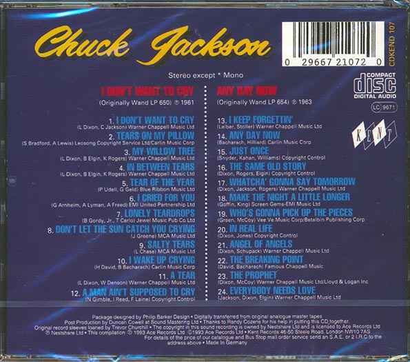Chuck Jackson - I Don't Want To Cry + Any Day Now (CD)