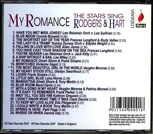 Tommy Dorsey, Frank Sinatra, Dinah Shore, Patti Page, Etc. - My Romance: The Stars Sing Rodgers & Hart (CD)