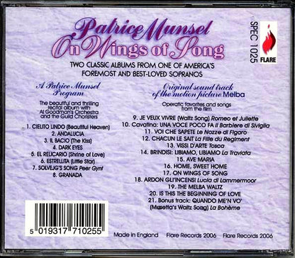 Patrice Munsel - On Wings Of Song: A Patrice Munsel Program + Melba (Original Soundtrack Recording) (2 albums on 1 CD) (21 tracks) (CD)