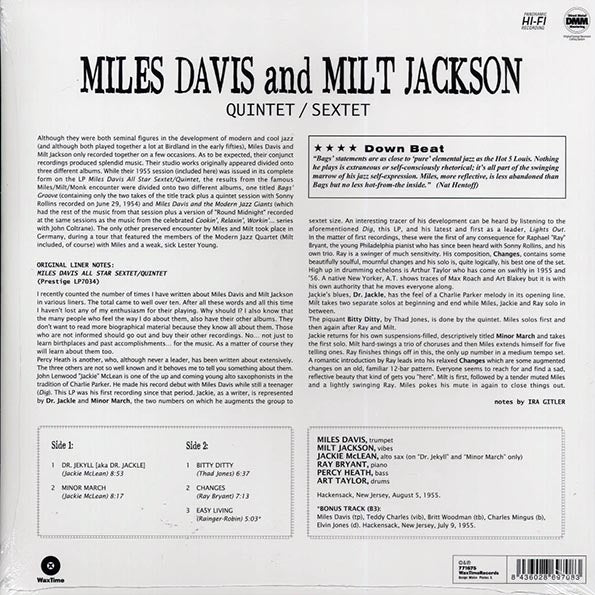 Miles Davis, Milt Jackson - Quintet / Sextet (+bonus track) (ltd. ed.) (180g) (LP) - PureSound Records
