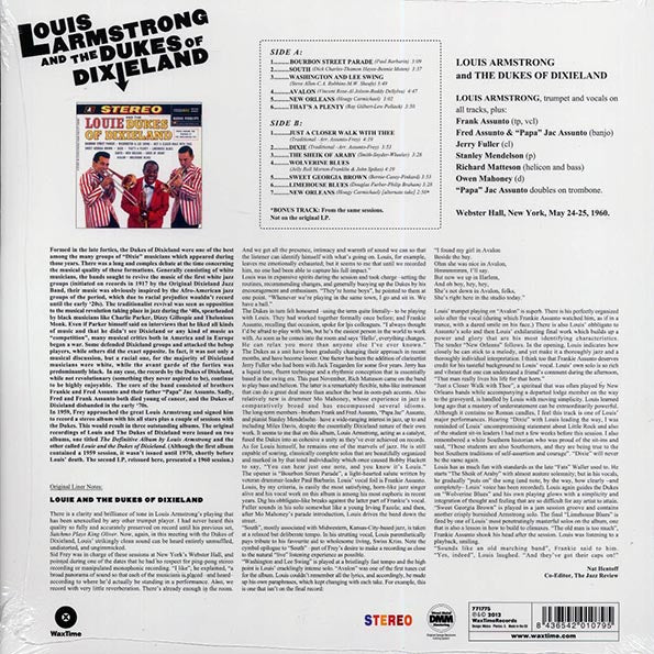 Louis Armstrong & The Dukes Of Dixieland - Louis Armstrong & The Dukes Of Dixieland (+bonus track) (ltd. ed.) (180g) (LP) - PureSound Records
