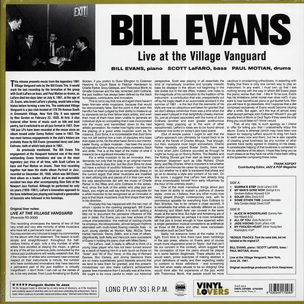 Bill Evans - Live At The Village Vanguard (ltd. ed.) (180g) (LP) - PureSound Records