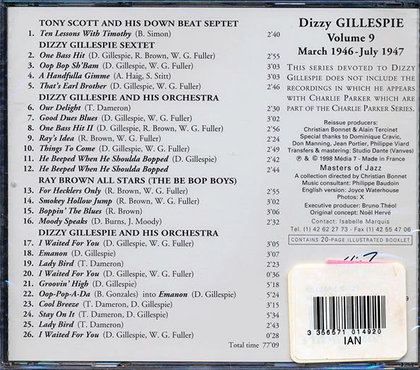 Dizzy Gillespie - Complementary Works Volume 9: 1946-1947 (CD)