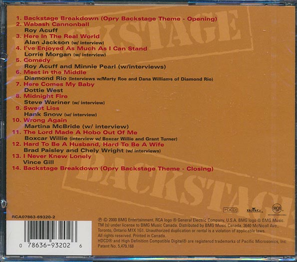 Roy Acuff, Hank Snow, Boxcar Willie, Etc. - Bill Anderson Hosts Backstage At The Grand Ole Opry (CD)