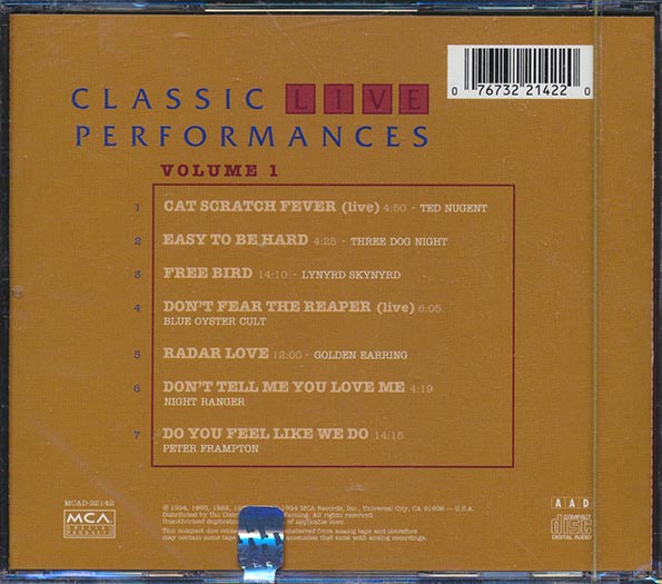 Peter Frampton, Blue Oyster Cult, Three Dog Night, Lynyrd Skynyrd, Etc. - Classic Live Performances Volume 1 (CD)