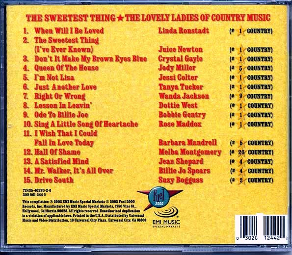 Linda Ronstadt, Wanda Jackson, Juice Newtown, Dottie West, Etc. - The Sweetest Thing: The Lovely Ladies Of Country (CD)