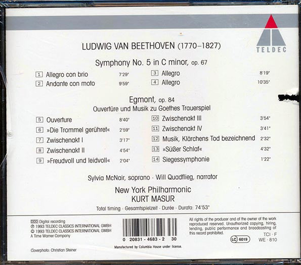Kurt Masur, Beethoven, Egmont, New York Philharmonic - Beethovan: Symphony No. 5, OP. 67; Egmont, OP. 84 (incl. large booklet) (CD)