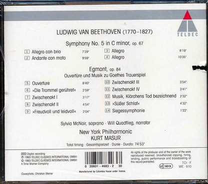 Kurt Masur, Beethoven, Egmont, New York Philharmonic - Beethovan: Symphony No. 5, OP. 67; Egmont, OP. 84 (incl. large booklet) (CD)