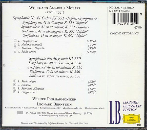 Leonard Bernstein - Mozart: Symphonies Nos. 40 & 41 (CD)