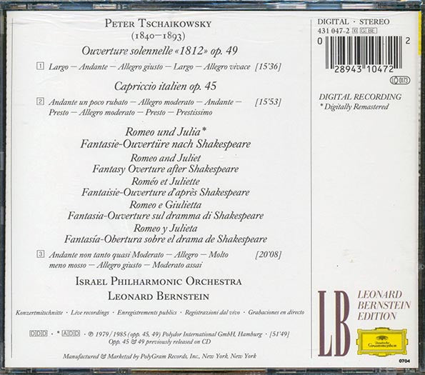 Pyotr Ilyich Tchaikovsky, Leonard Bernstein, Israel Philharmonic Orchestra - Ouverture 1812, Capriccio Italien, Romeo & Julia (CD)