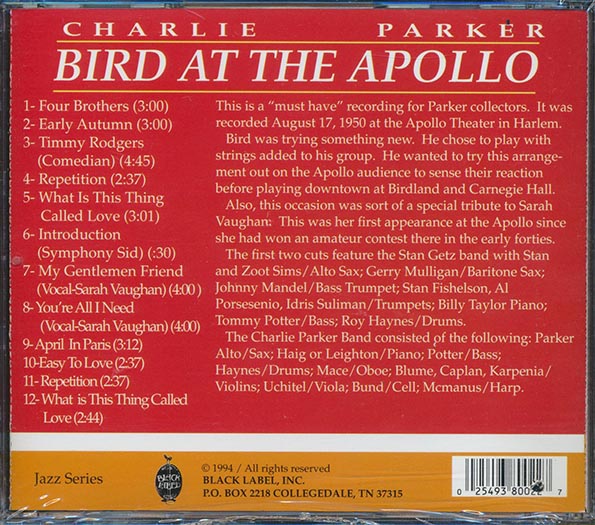 Charlie Parker - Bird At The Apollo (CD)