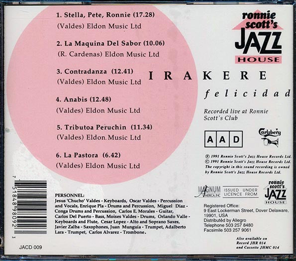 Irakere - Felicidad: Live At Ronnie Scott's Club (CD)