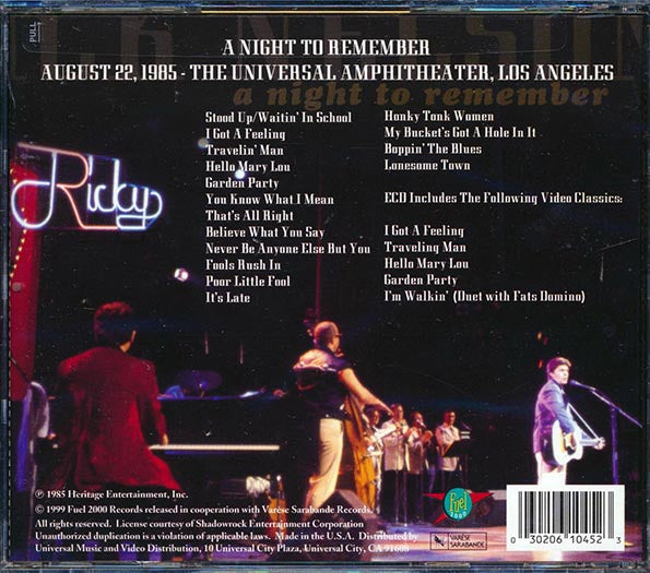 Rick Nelson - A Night To Remember: Live At The Universal Amphitheater Los Angeles 1985 (CD)