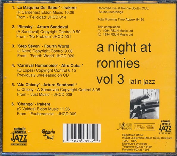 Arturo Sandoval, Irakere, Etc. - A Night At Ronnies Volume 3: Latin Jazz (CD)