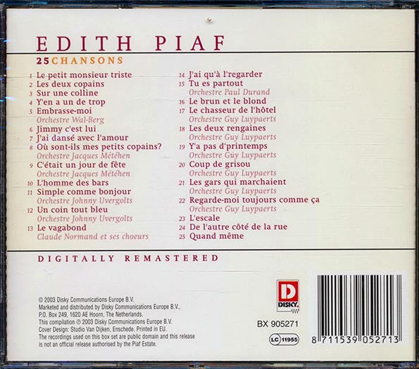 Edith Piaf - 25 Chansons (CD)