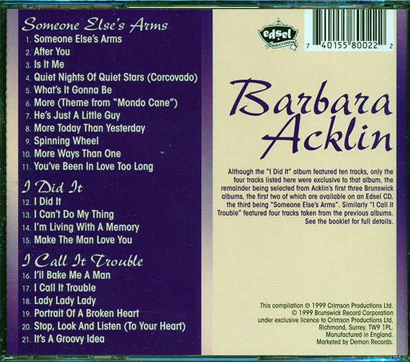 Barbara Acklin - Someone Else's Arms + I Did It + I Call It Trouble (CD)