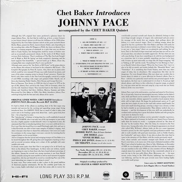 Chet Baker - Chet Baker Introduces Johnny Pace Accompanied By Chet Baker Quintet (ltd. ed.) (LP) - PureSound Records