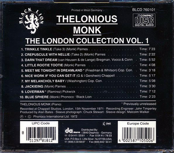 Thelonious Monk - The London Collection Volume 1 (CD)