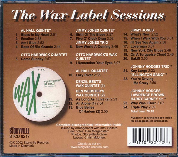 Jimmy Jones, Johnny Hodges, Ben Webster, Etc. - The Wax Label Sessions (CD)