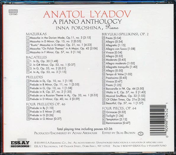 Anatol Lyadov - A Piano Anthology Inna Poroshina Piano (CD)