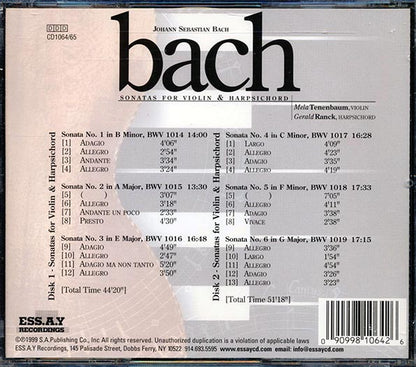 Johann Sebastian Bach, Mala Tenenbaum, Gerald Ranck - Sonatas For Violin And Harpischord (25 tracks) (CD)