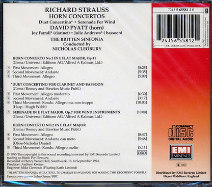 Richard Strauss, David Pyatt, Joy Farrall, Julie Andrews, The Britten Sinfonia, Nicholas Cleobury - Horn Concertos / Duett Concertino / Serenade For Wind (CD)