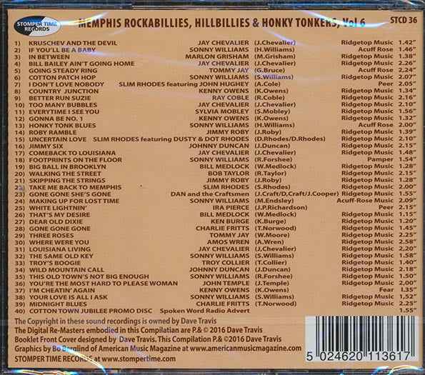 Various - Memphis Rockabillies, Hillbillies & Honky Tonkers Volume 6 (CD)