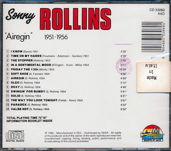 Sonny Rollins - Airegin 1951-1956 (CD)