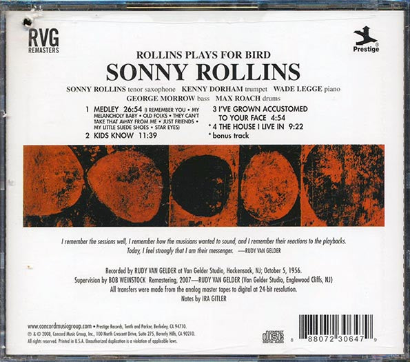 Sonny Rollins - Rollins Plays For Bird (CD)