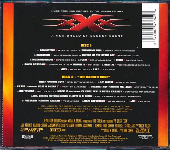 Rammstein, Queens Of The Stone Age, Lil' Wayne, Nelly, Mack 10, Ice Cube, Etc. - XXX: Music From And Inspired By The Motion Picture (22 tracks) (CD)