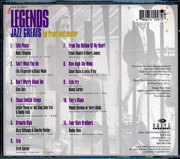 Frank Sinatra, Duke Ellington, Buddy Rich, Count Basie, Etc. - Legends Jazz Greats Up Front And Center (CD)