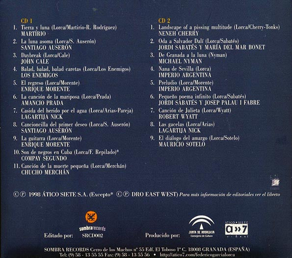 John Cale, Santiago Auseron, Enrique Morente, Amancio Prada, Etc. - Federico Garcia Lorca: De Granada A La Luna (20 tracks) (2xCD) (incl. large booklet) (CD)