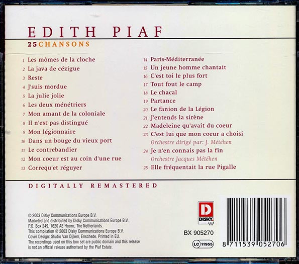 Edith Piaf - 25 Chansons (CD)