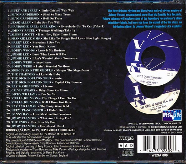 Earl King, Huey Piano Smith, Albert Scott, Jimmy Lee, Bobby Webb, Etc. - The VIN Story: New Orleans Rock 'n' Roll, R&B And Blues 1958-1961 (CD)