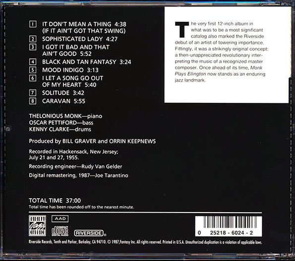 Thelonious Monk - Thelonious Monk Plays Duke Ellington (CD)