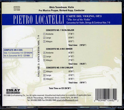 Locatelli - L'arte Del Violino Volume 3 Concertos Nos. 7-9, Mela Tenenbaum, Richard Kapp (CD)