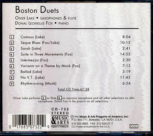 Oliver Lake, Donal Leonellis Fox - Boston Duets (CD)
