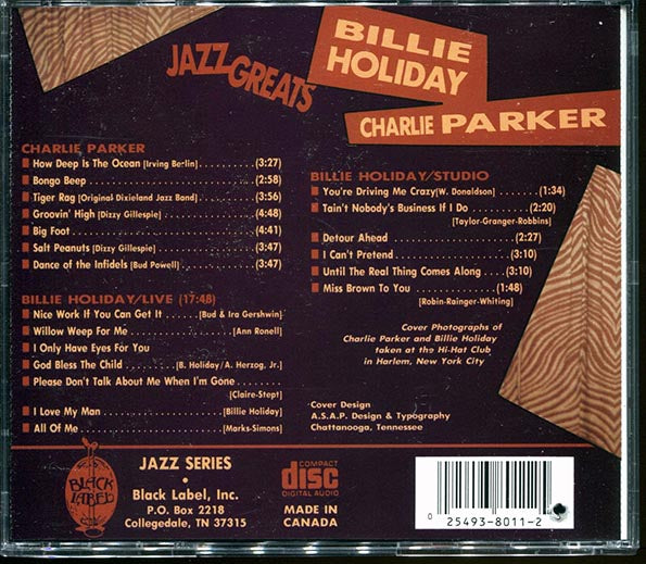 Billie Holiday, Charlie Parker - Jazz Greats (20 tracks) (CD)
