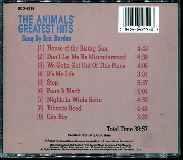 Eric Burdon - The Animals' Greatest Hits Sung By Eric Burdon (CD)