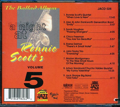 Sarah Vaughan, John Taylor, Ronnie Scott, Arturo Sandoval, Etc. - A Night At Ronnie Scott's Volume 5: The Ballad Album (CD)