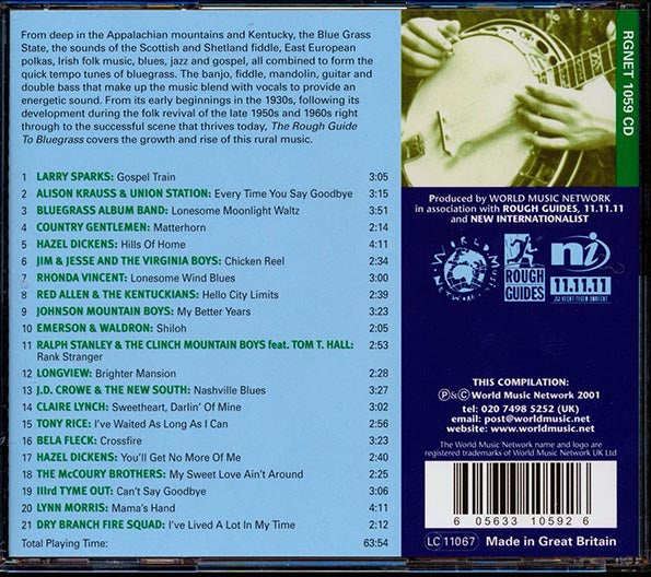 Larry Sparks, Alison Krauss, JD Crowe, Bela Fleck, Etc. - The Rough Guide To Bluegrass: Lightning String Music From The Appalachians (CD)