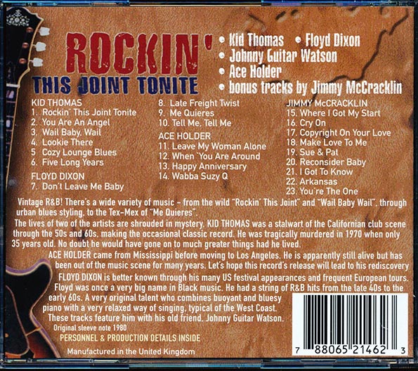 Kid Thomas, Floyd Dixon, Johnny Guitar Watson, Ace Holder, Jimmy McCracklin - Rockin' This Joint Tonite (CD)